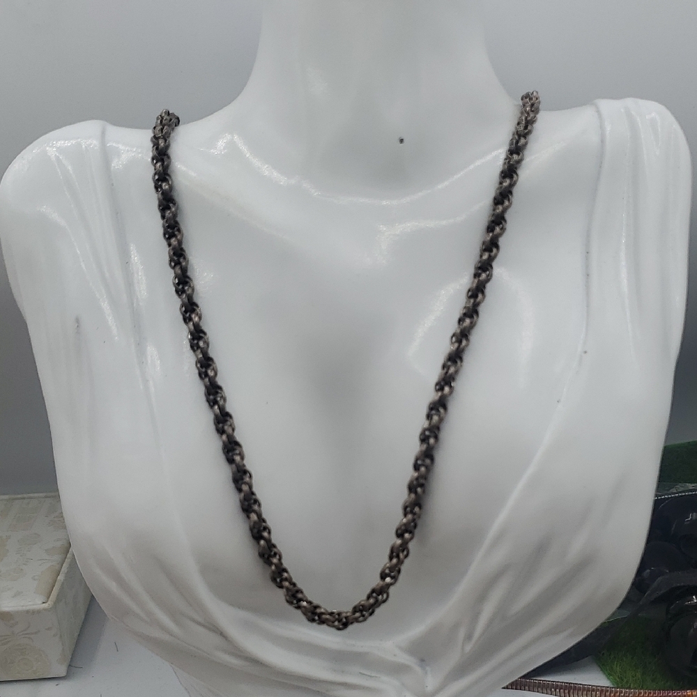 Long Rope Chain Necklace - Antique Silver Tone 24 Inch N3928
